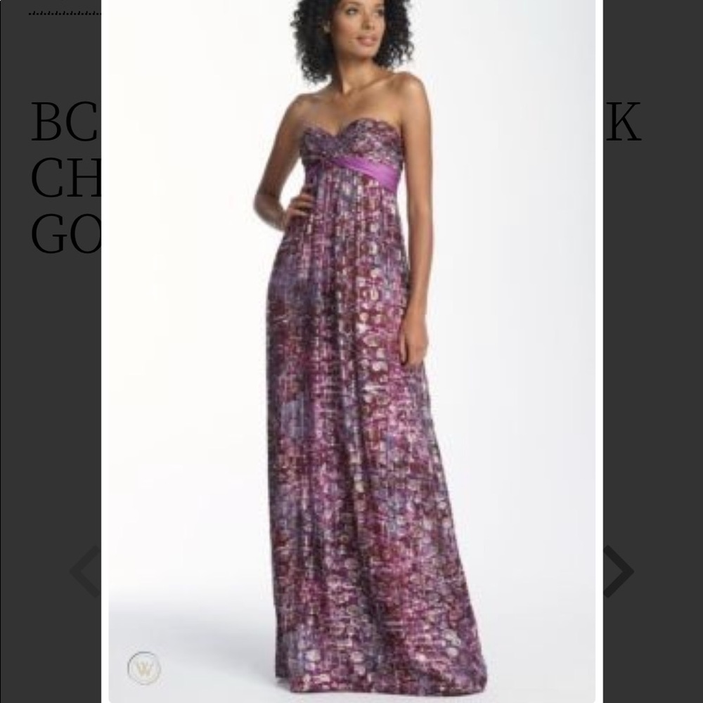 BCBG Violet Silk Chiffon Metallic Gown Prom